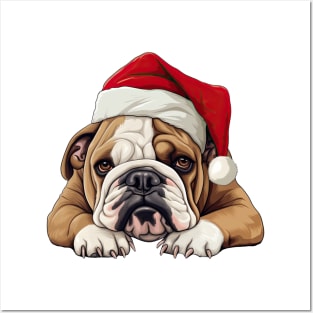 Christmas Peeking Bulldog Posters and Art